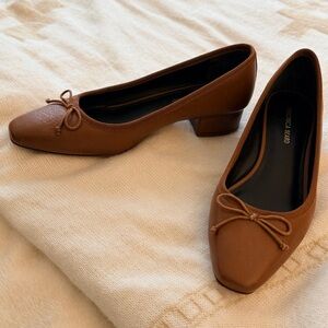 Veronica Beard Cecile Leather Low Block Heel Ballet Flats